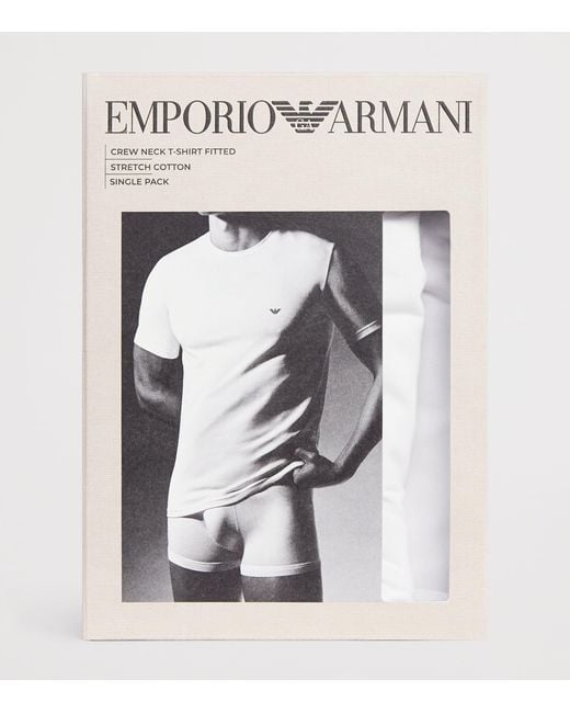 Emporio Armani White Stretch-Cotton Eagle Logo Crew-Neck T-Shirt for men