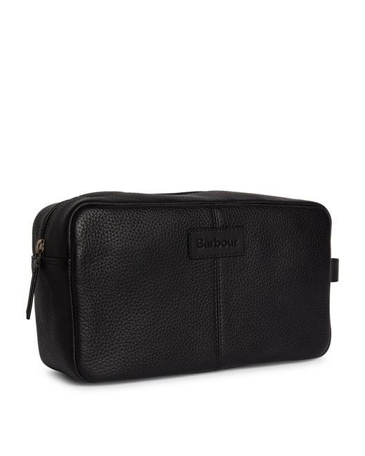 Barbour Black Leather Highgate Wash Bag for men