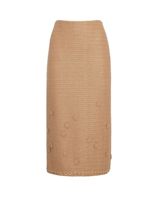 Lafayette 148 New York Natural Faux Raffia Embellished Midi Skirt