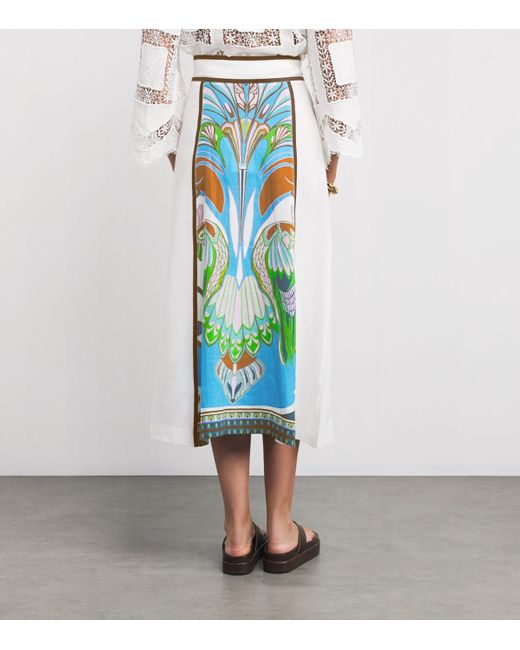 Lug Von Siga Blue Linen Printed Rosalie Midi Skirt