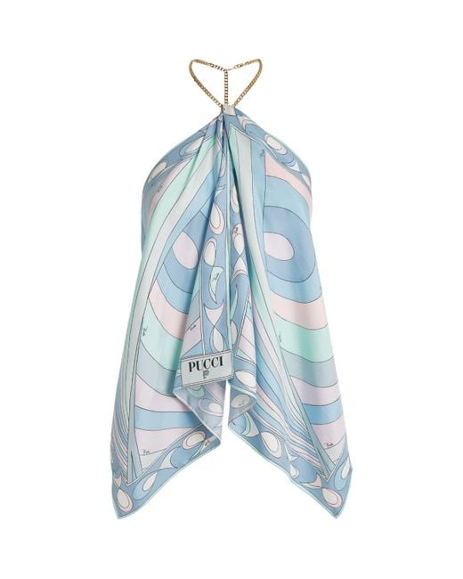 Emilio Pucci Blue Marmo Print Chain-Detail Scarf