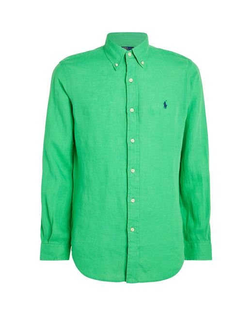 Polo Ralph Lauren Green Linen Polo Pony Shirt for men
