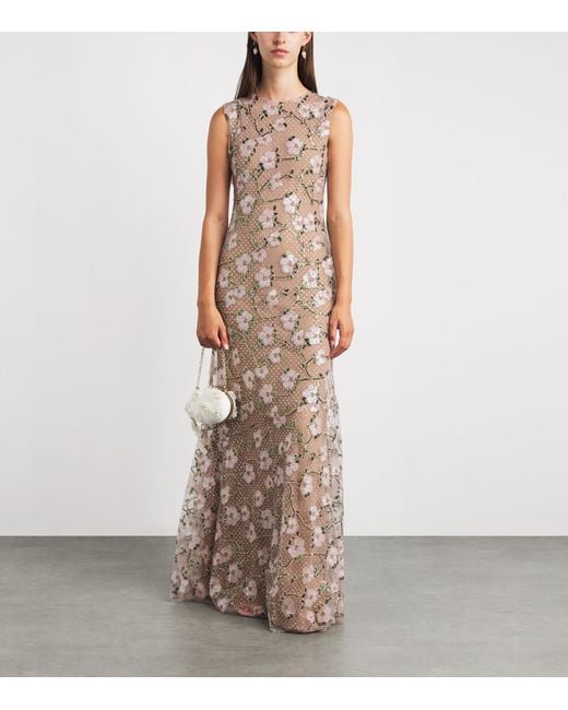 Self-Portrait Natural Sequin-Embellished Rhinestone Maxi Dress