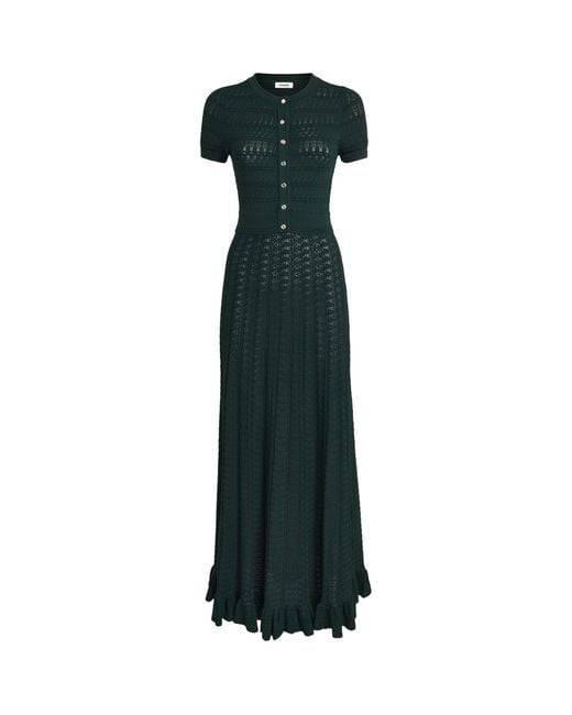 Sandro Green Pointelle-Knit Midi Dress