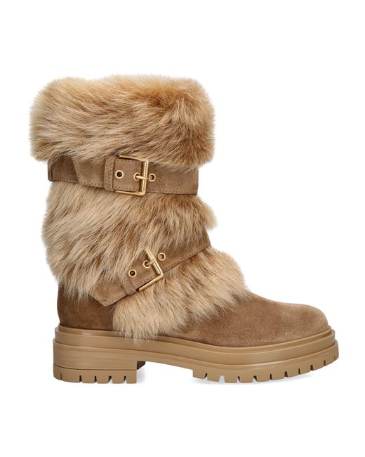 Gianvito Rossi Brown Shearling-Trim Maverick Biker Boots 40