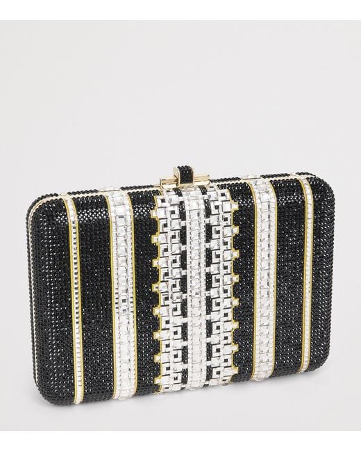 Judith Leiber Black Crystal Lattice Slim Slide Clutch Bag