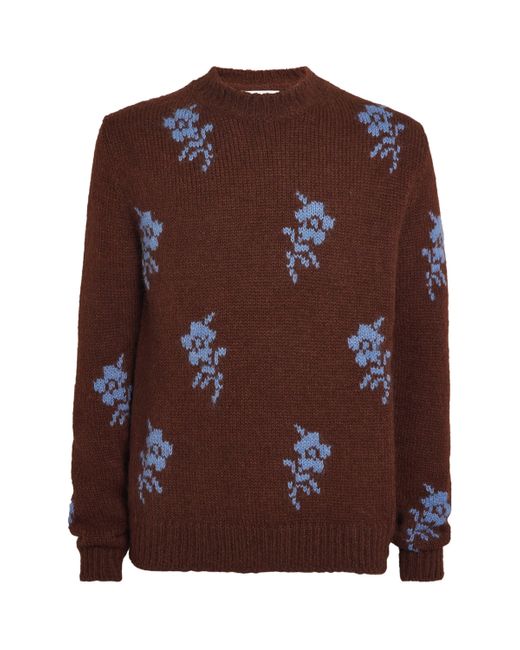 Jil Sander Brown Alpaca-Blend Intarsia Floral Sweater for men
