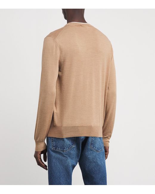 Jacob Cohen Brown Wool-Silk Contrast-Neckline Sweater for men