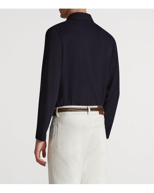 Dunhill Blue Cotton-Silk Piqué Long-Sleeve Polo Shirt for men