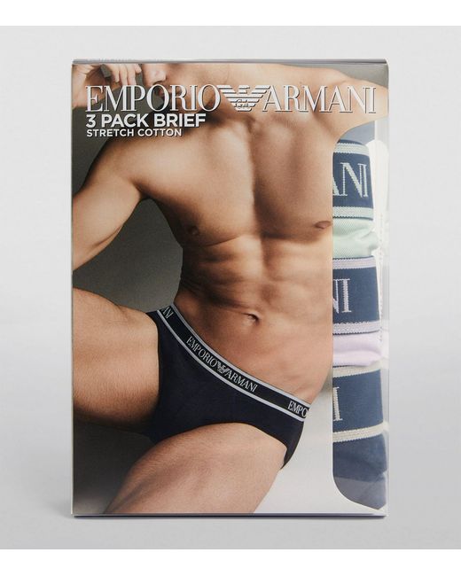 Emporio Armani White Stretch-cotton Logo Briefs (pack Of 3) for men