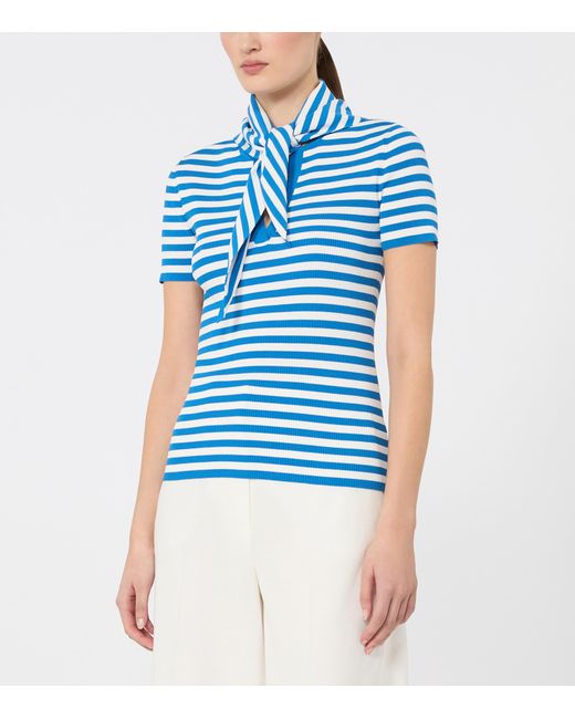 Max Mara Blue Scarf-Detail Stripe T-Shirt