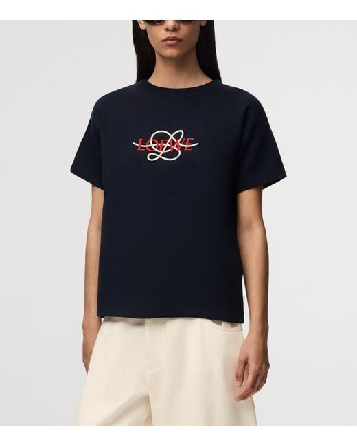 Loewe Blue Embroidered Logo T-Shirt