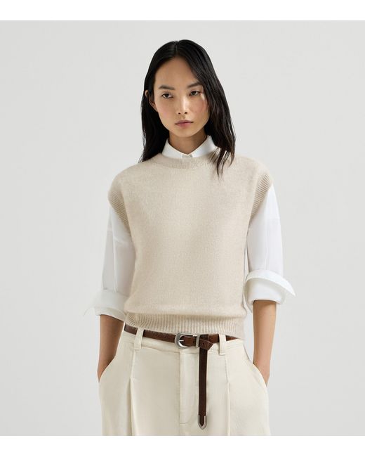 Brunello Cucinelli White Mohair-Blend Sweater Vest