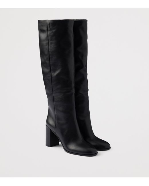 Prada Black Leather Knee-High Boots