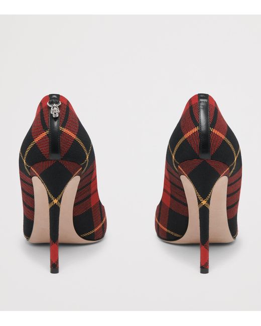 McQueen Red Cotton Tartan Skull Pumps 105