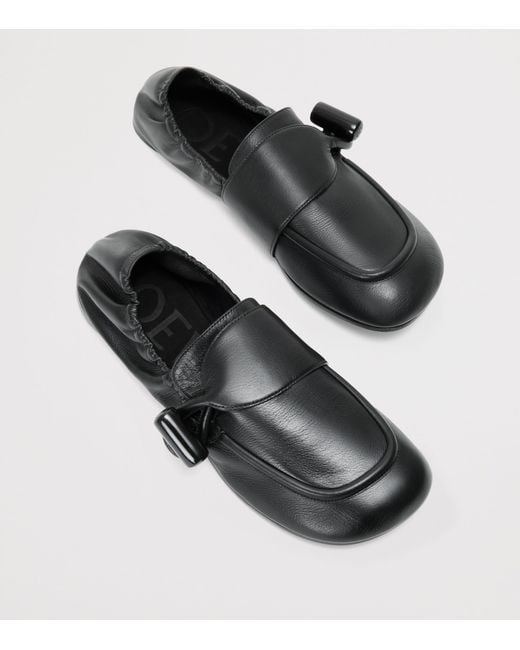 Loewe Black Leather Toggle Loafers