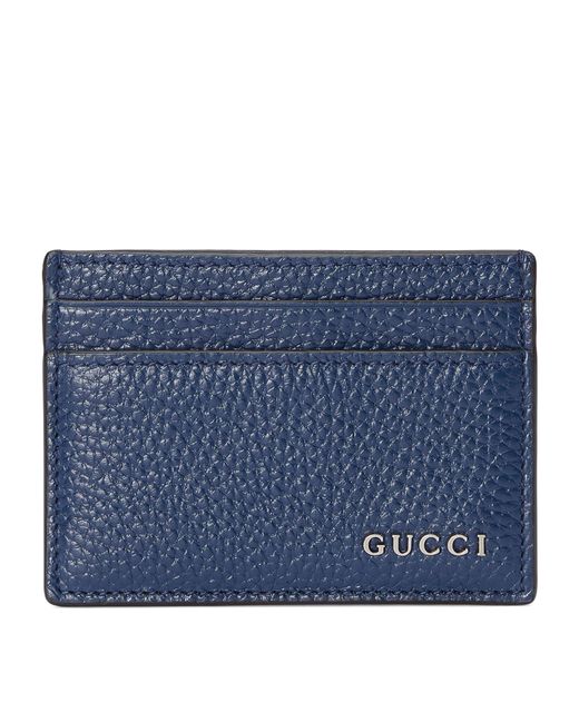 Gucci Blue Grained Leather Logo Card Holder for men