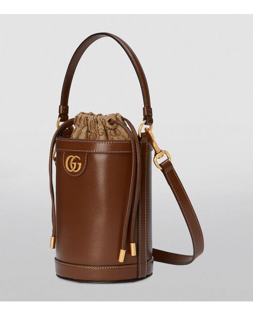 Gucci Brown Mini Leather Ophidia Bucket Bag