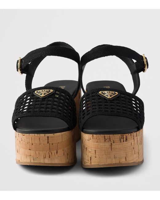 Prada Black Crochet Sandals