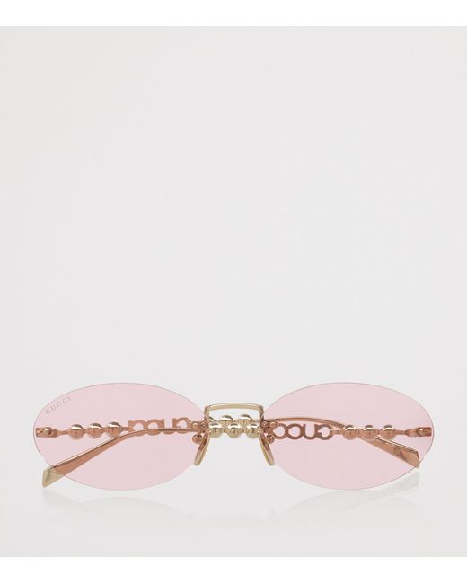 Gucci Pink Metal Round Sunglasses