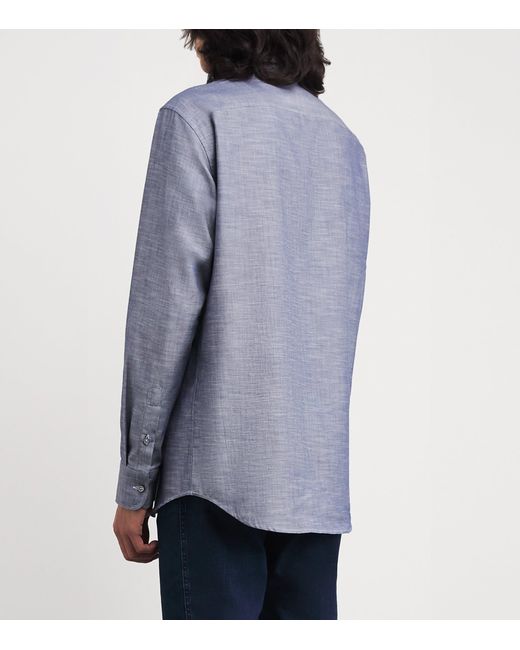 Brioni Blue Cotton Point Collar Shirt for men