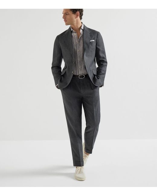 Brunello Cucinelli Gray Linen Chalk Stripe Shirt for men