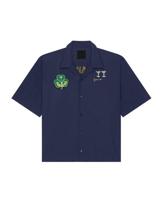 Givenchy Blue Cotton Patches Bowling Shirt for men