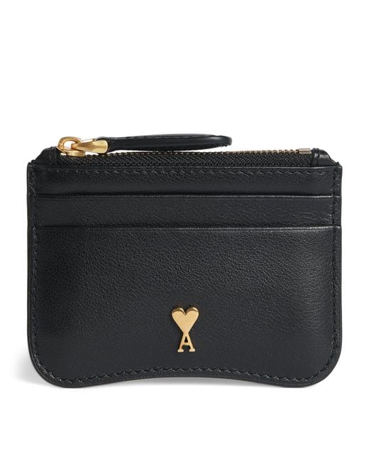AMI Black Leather Paris Zipped Card Holder for men