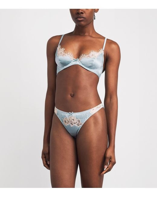 Fleur du Mal Blue Silk Lace-Trim Juliet Demi Bra