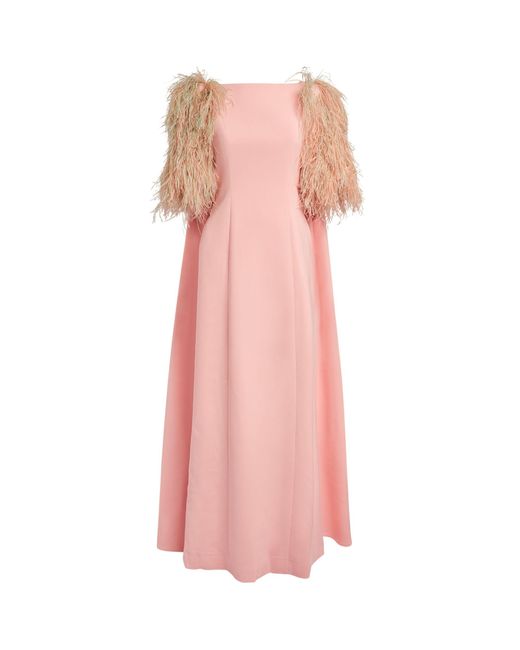 Huishan Zhang Pink Feather-trim Hortense Gown
