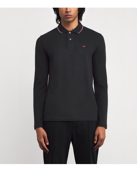 Emporio Armani Black Stretch Piqué Cotton Polo Shirt for men