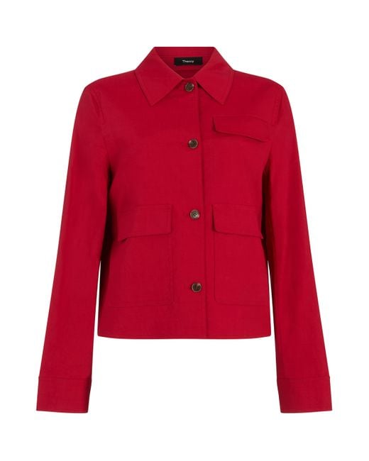 Theory Red Linen-Blend Jacket