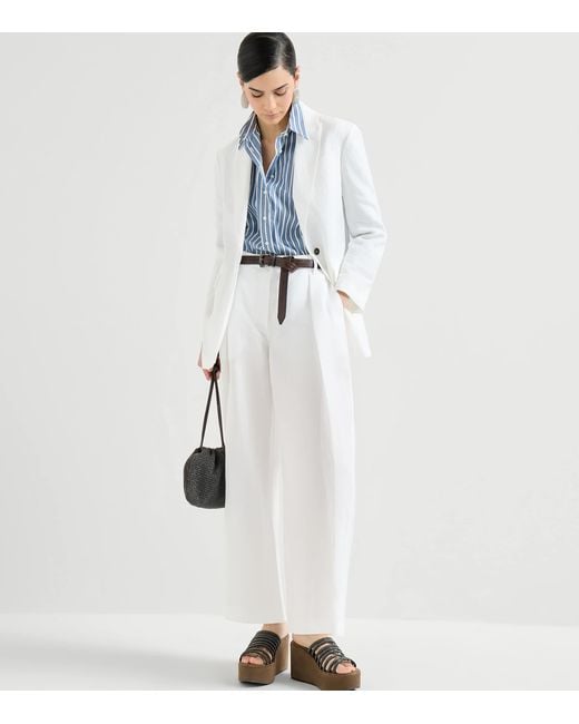 Brunello Cucinelli White Cotton Single-Breasted Blazer
