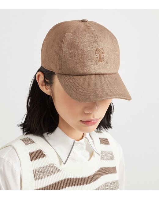 Brunello Cucinelli Brown Linen-Blend Sparkling Logo Baseball Cap