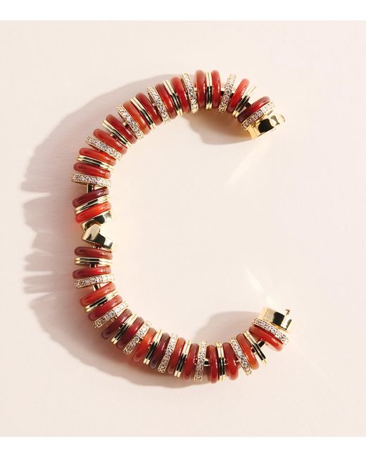 Eddie Borgo Pink Plated Amber, Carnelian And Pavé Crystal Lenox Bracelet