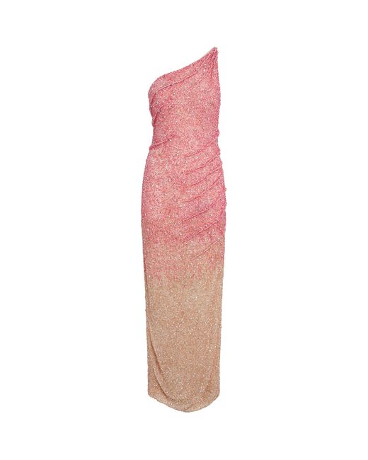Rachel Gilbert Pink Embellished One-Shoulder Kaito Gown