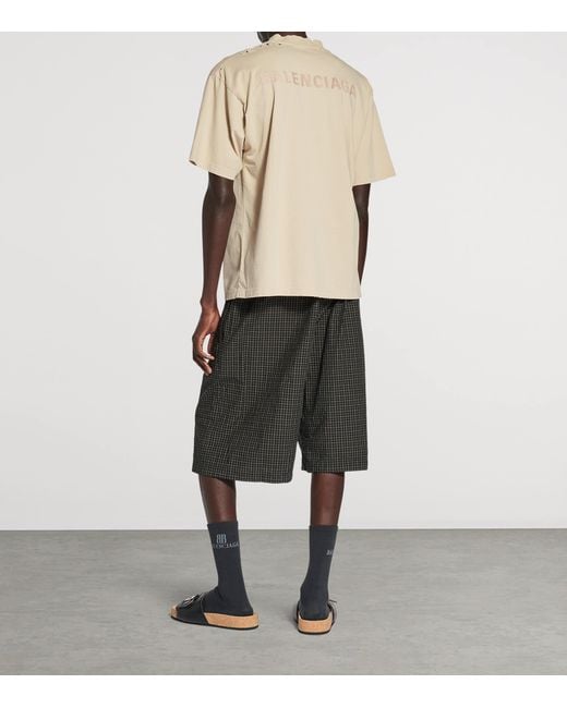 Balenciaga Natural Cotton Distressed Logo T-Shirt for men