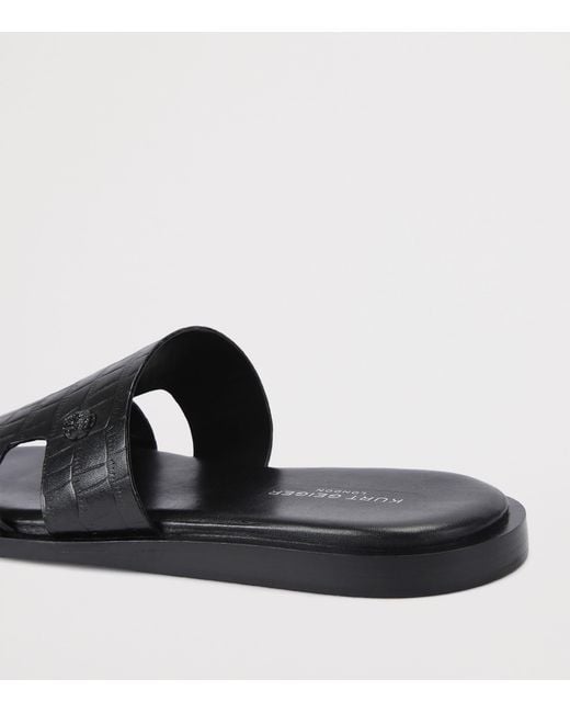 Kurt Geiger Black Leather Bond Slides for men