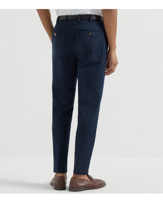 Brunello Cucinelli Blue Cotton-Virgin Wool Gabardine Trousers for men