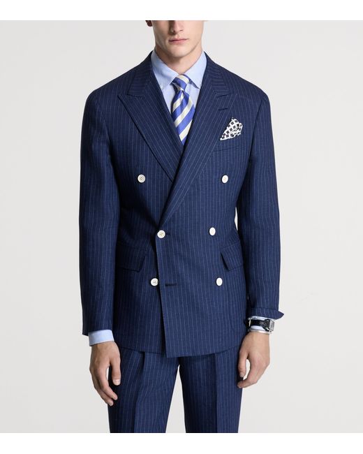 Dunhill Blue Linen Double-Breasted Blazer for men