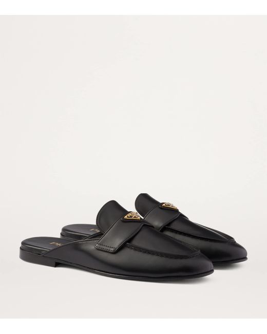 Prada Black Leather Triangle Slippers