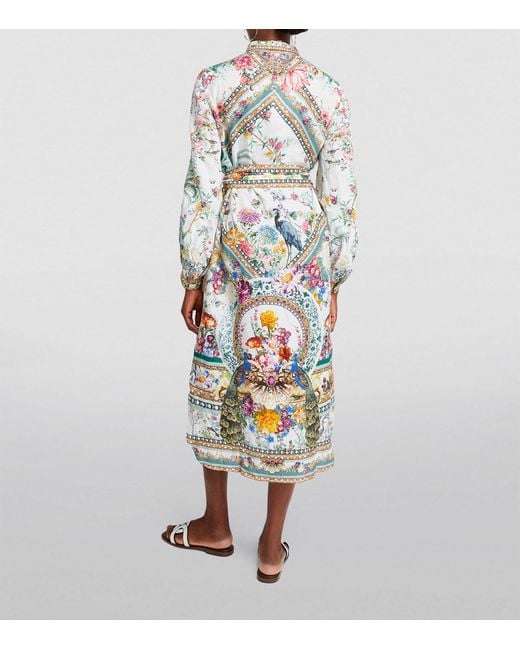 Camilla White Linen Plumes And Parterres Shirt Dress