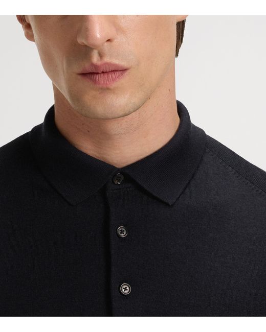 Boss Blue Wool-Silk-Cashmere Polo Sweater for men