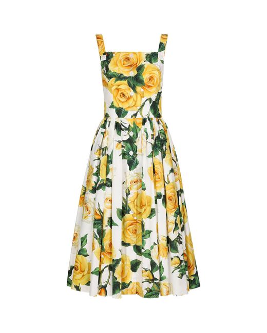 Dolce & Gabbana Yellow Floral Midi Dress
