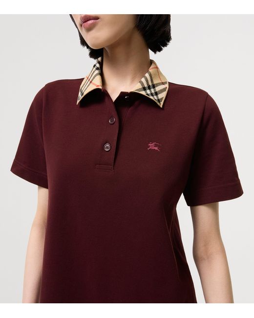 Burberry Red Cotton Check-Collar Polo Shirt Mini Dress