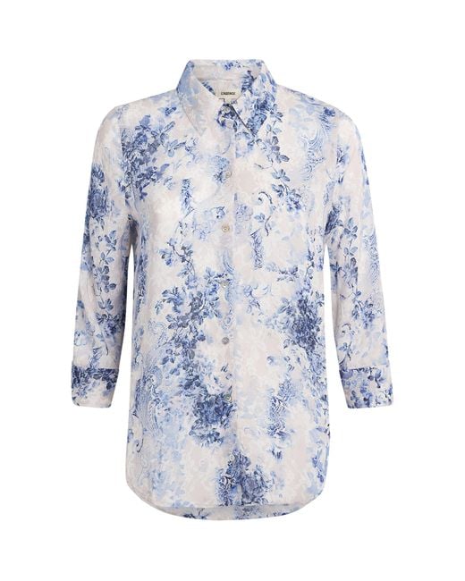 L'Agence Blue Satin Printed Camille Blouse