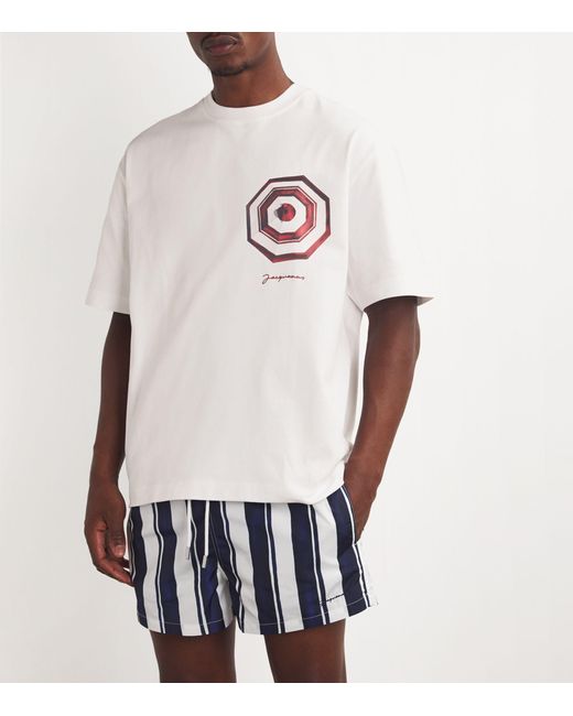 Jacquemus White Cotton Parasol Print T-shirt for men