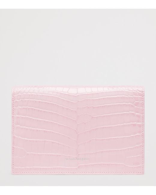 Alexander McQueen Pink Small Croc-Embossed Skull Cross-Body Bag