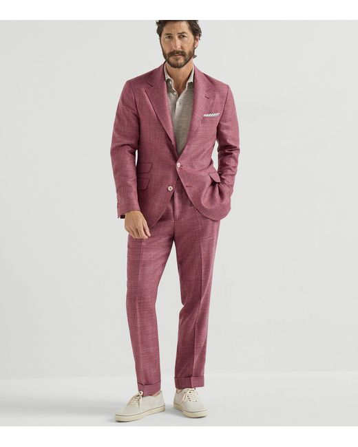 Brunello Cucinelli Red Wool-Linen-Silk 2-Piece Suit for men