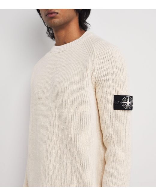 Stone Island White Recycled Cotton Crew-Neck Sweater for men
